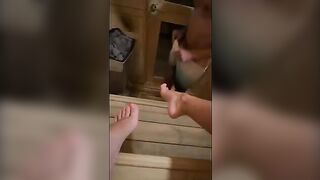 This guy masturbates while in sauna... I saw him and I sucked him until he came