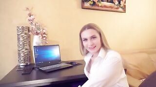 The girl is fucking with her boss at work to get a salary increase