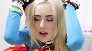 Candy White, in a stunning Supergirl cosplay, indulges in intense bondage play