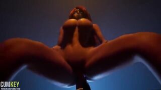Girl with big boobs fucks a huge dick of the monster in 3D