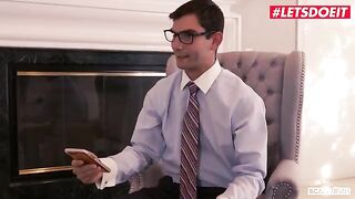 Two sexy American girls seduced a lawyer to fuck them both with his cock