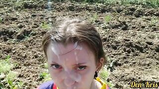 Hot schoolgirl gets a lot of warm cum on her face and hair