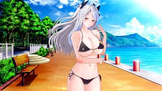 Playing and fucking with waifu Prinz Eugen from Azur Lane in POV style