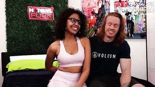 Redhead muscle guy fucked by Latina slut with huge boobs in hardcore scene