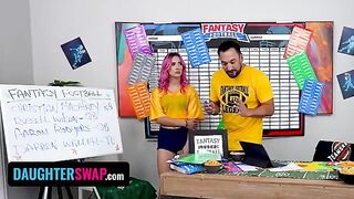 The girls are trying to cheat their dads in a playful game
