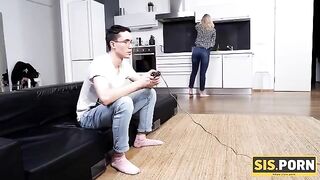 A girl with a small chest is fucking with her stepbrother on SISPORN