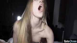 Petite teen gets fucked hard in her tight pussy by a big dick