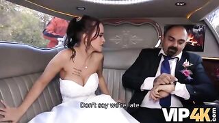 The bride allows her husband to watch her getting her asshole gapped in the limousine