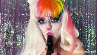 Adriana Chechik celebrates Halloween with opulence, using a rainbow dildo