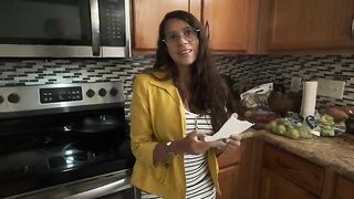 My stepmom's big ass beats me up in the kitchen when my dad's not around