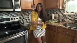 My stepmom's big ass beats me up in the kitchen when my dad's not around