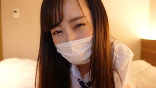 A girl in a sailor suit strokes the guy’s cock and makes him cum