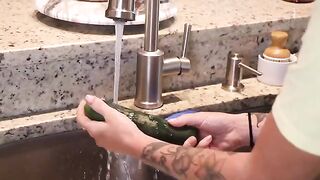 The cook prepared a dish and then began to play with ingredients