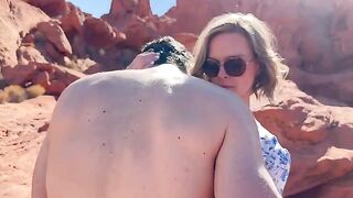A wife has sex with her friend in front of her husband on a hike