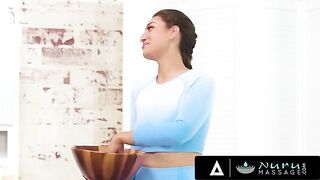 Bella Rolland massages pervert landlord, uses her big tits to pay rent