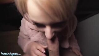 Short haired blonde bus stop pick up for cash with Public Agent