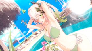 The beautiful girl is playing a game with her friend in Genshin Impact