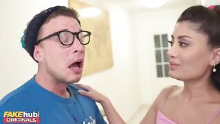 Hot Indian British model licks sperm from geek’s glasses