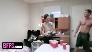 Two roommates are sharing girls from the college in a wild party