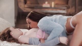 Two hot girlfriends are having fun without guys, exploring sensual lesbian intimacy