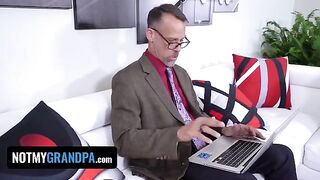 Madi Collins, cute ginger redhead, seduced by pervert old man to fuck hard
