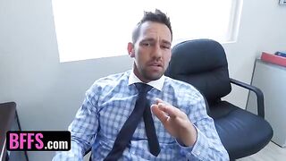 The boss’s step-son fucked three busty sluts in an office scene