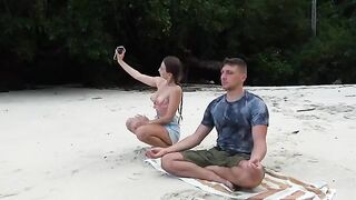 Meditation on the beach, deep blowjob from a stranger in 4K