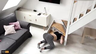 She got stuck again and her stepbrother took advantage of the situation to have his way with her