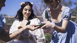 A group of lovers have a passionate threesome sex on the city park, featuring Riley’s petite charm