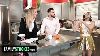 Josie Tucker’s big tits get covered in cum by her stepdad in a taboo scene
