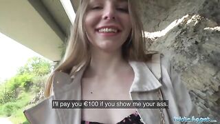 A cute young long haired Ukrainian has sex with a stranger outdoors for money
