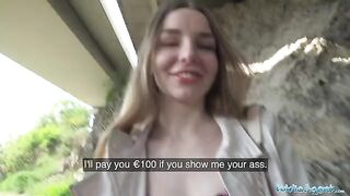 A cute young long haired Ukrainian has sex with a stranger outdoors for money
