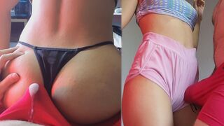 Guy cum through underwear during a lapdance, assjob in panties