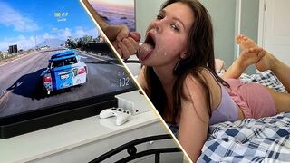 Girl plays Xbox and got her throat full of cum