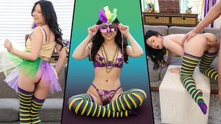 Petite Chinese slut Lulu Chu celebrates Mardi Gras by getting fucked hard