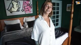 Hot blonde MILF amateur fucked in the hotel room with a real orgasm