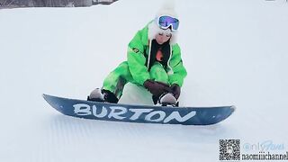 A creampie encounter on the slopes at a ski resort, wrapped up warmly