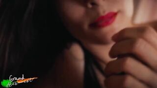 A stepmom with red lips fucks her stepson in a passionate act