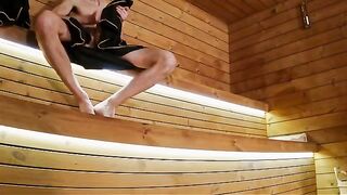 I show my hard cock to three strangers in the sauna in this adventurous encounter