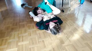 A guy fucks his girlfriend on the floor and she squirts all over, he cums too