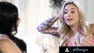 Two besties, Violet Myers and Kali Roses, passionately scissor and share a soft 69