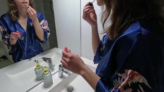 A hot morning fuck in the bathroom for a stunning French beauty with big boobs