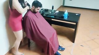 The woman cuts hair, then things get really hot