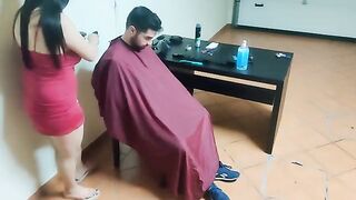 The woman cuts hair, then things get really hot