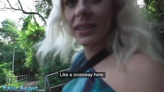 A sexy blonde MILF with natural boobs got banged outdoors by Public Agent