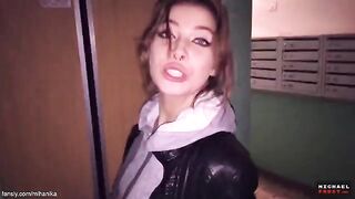 A couple have sex right in the middle of a street, cumming on panties