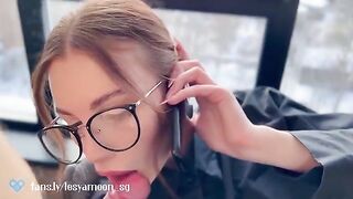 A hot slut talking on the phone with her husband while being fucked