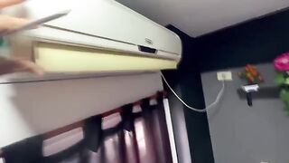 The hot girl has no money to pay the worker who installed her air conditioner