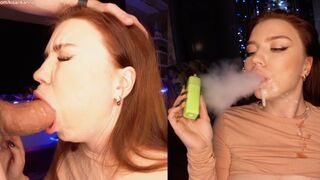 A smoking girl made a deep blowjob and got a cumshot on her face