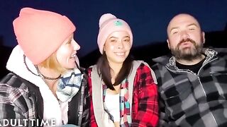 Hot polyamorous threesome sex in the woods with POV action